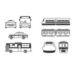 Transport, Plane, Helicopter, Car, Truck, Train, Bus Silhouettes