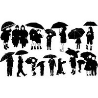 Children with umbrella silhouettes