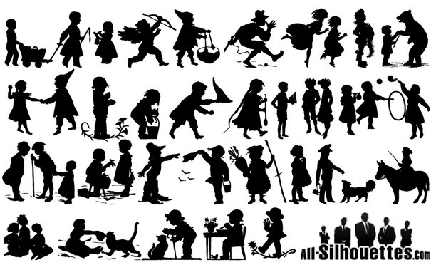 Old Style Children Silhouettes [EPS-SVG-AI Files]