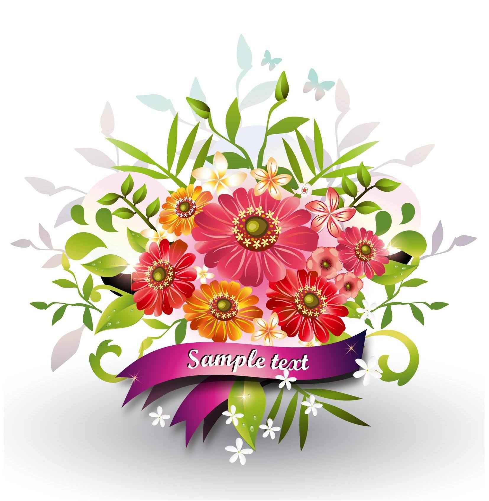 Flowers with Ribbon Vector [EPS File]