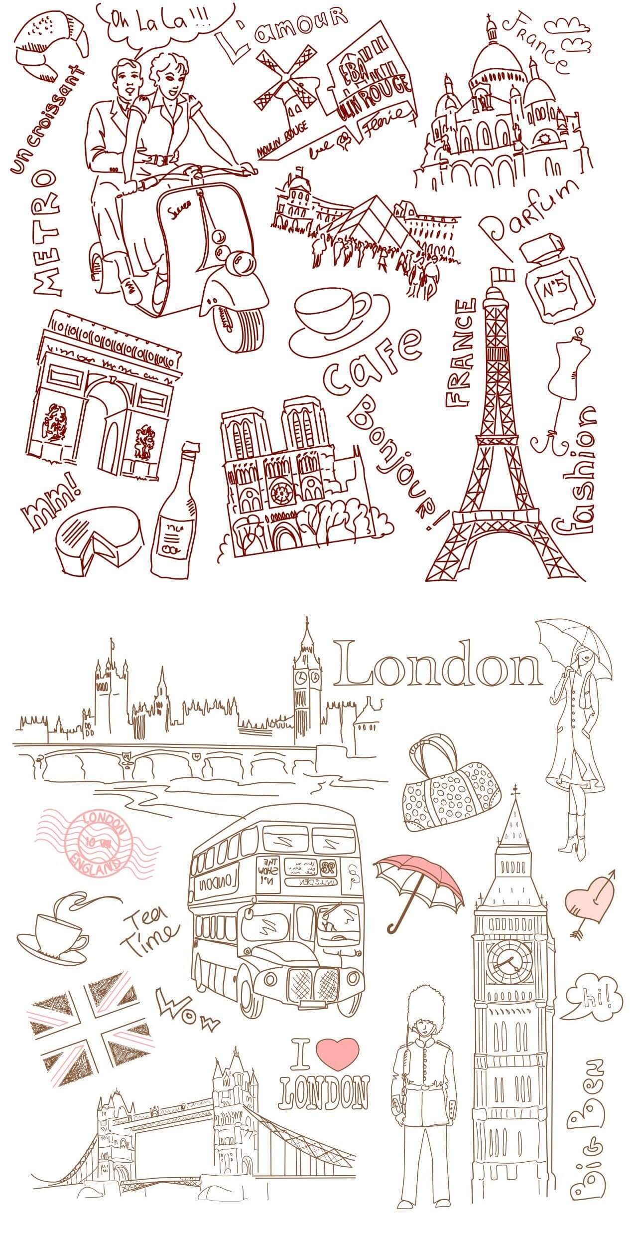 Paris and London Line Drawing [EPS File]