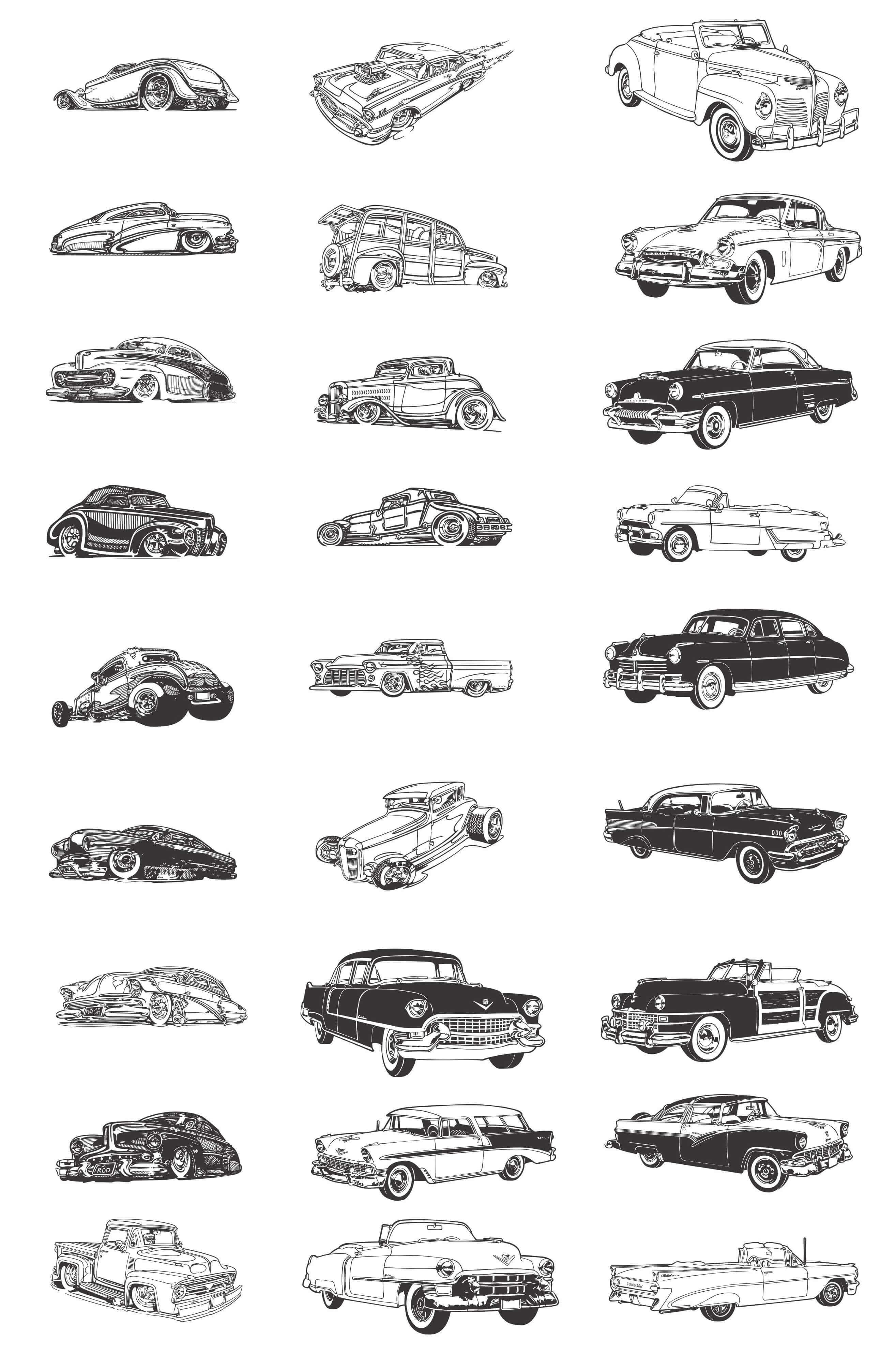 Transport, Classic Cars Silhouettes
