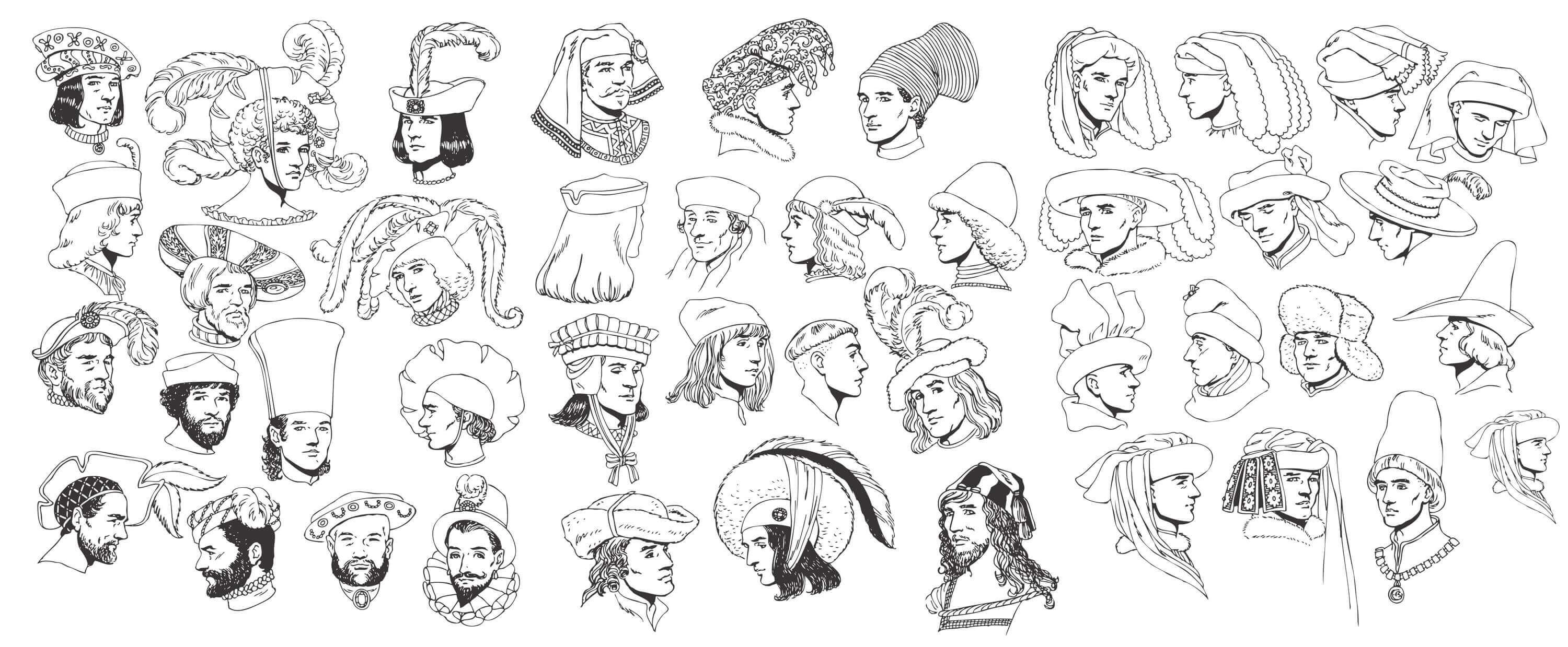 Renaissance Tradition of Human Head and Hats Vectors [EPS File]
