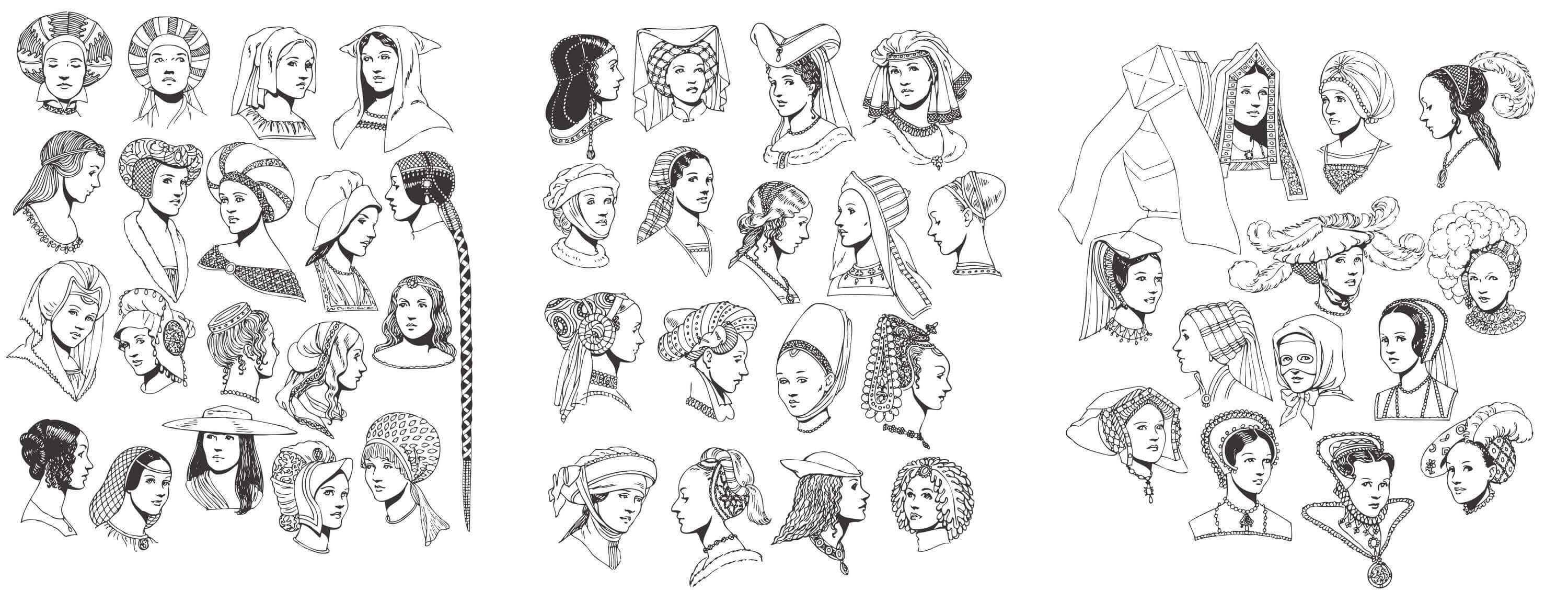 Renaissance Tradition of Woman Head and Hats Vectors [EPS File]