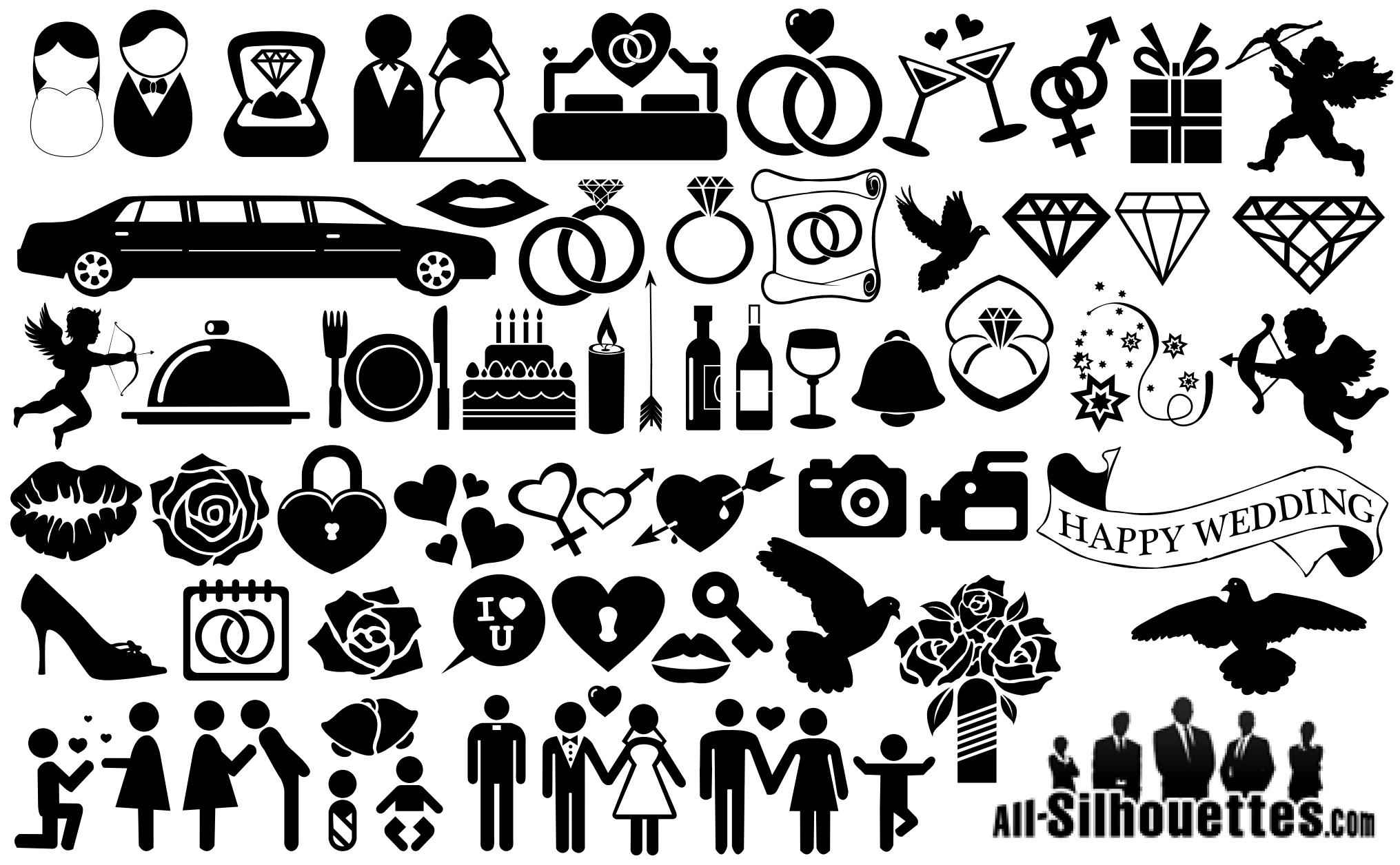 Wedding Icons Symbols Silhouette