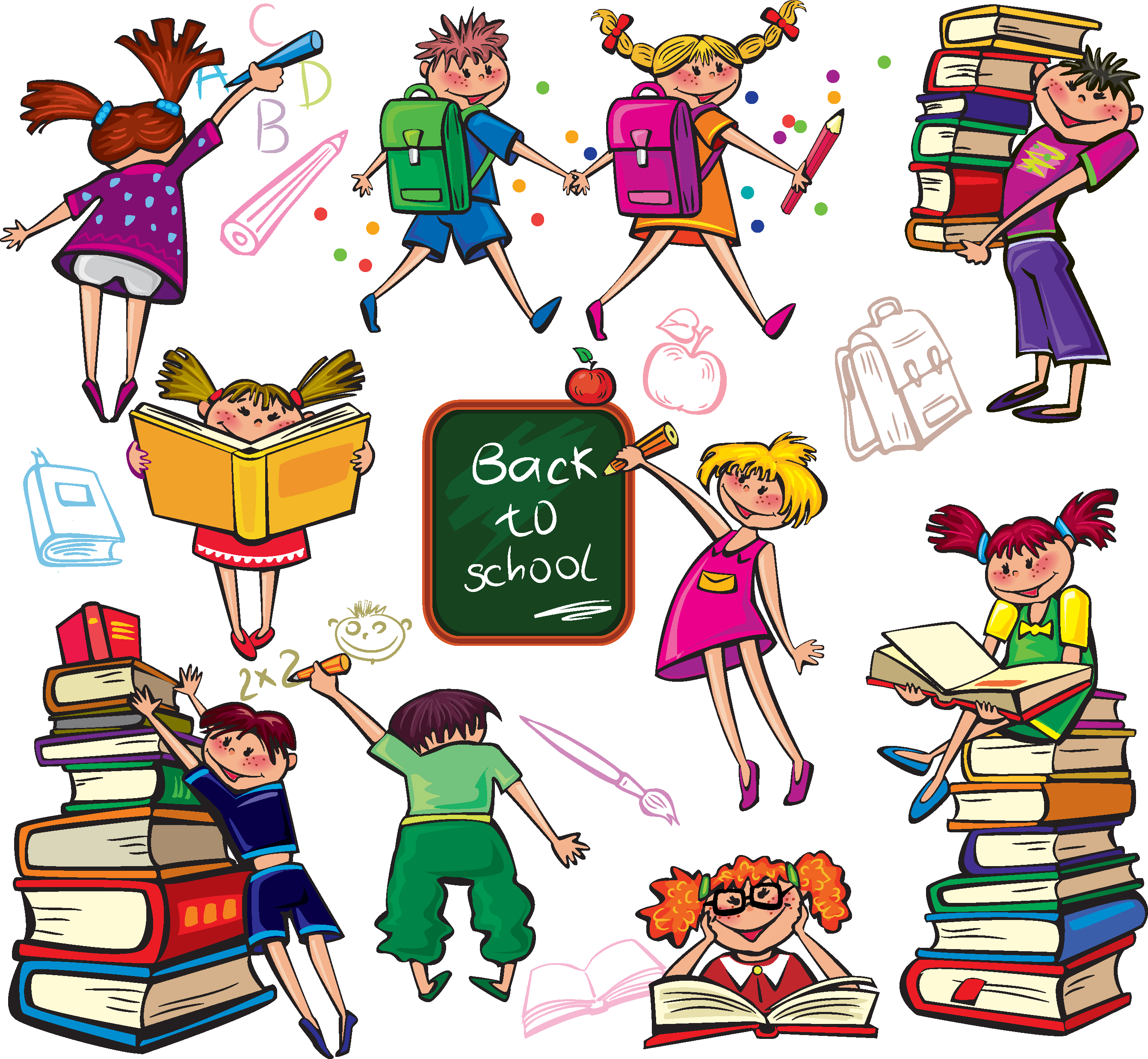 Back to School - Cute Colorful Cartoon Boys and Girls