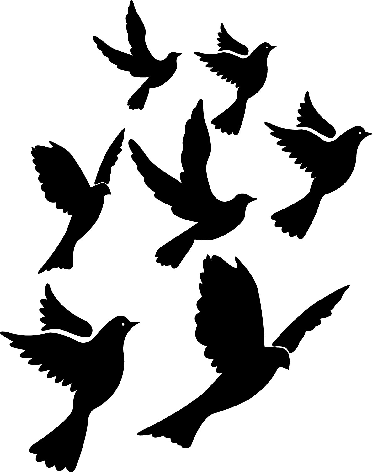 Flying pigeons silhouette