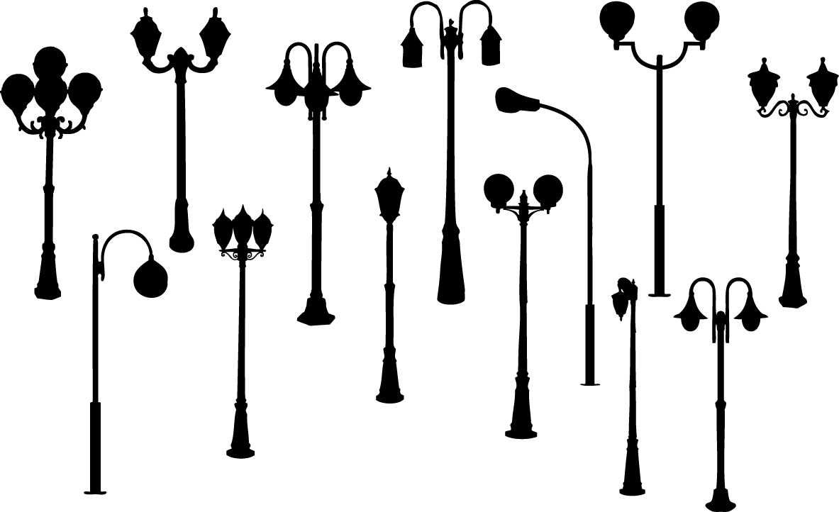 Retro street lights silhouettes png